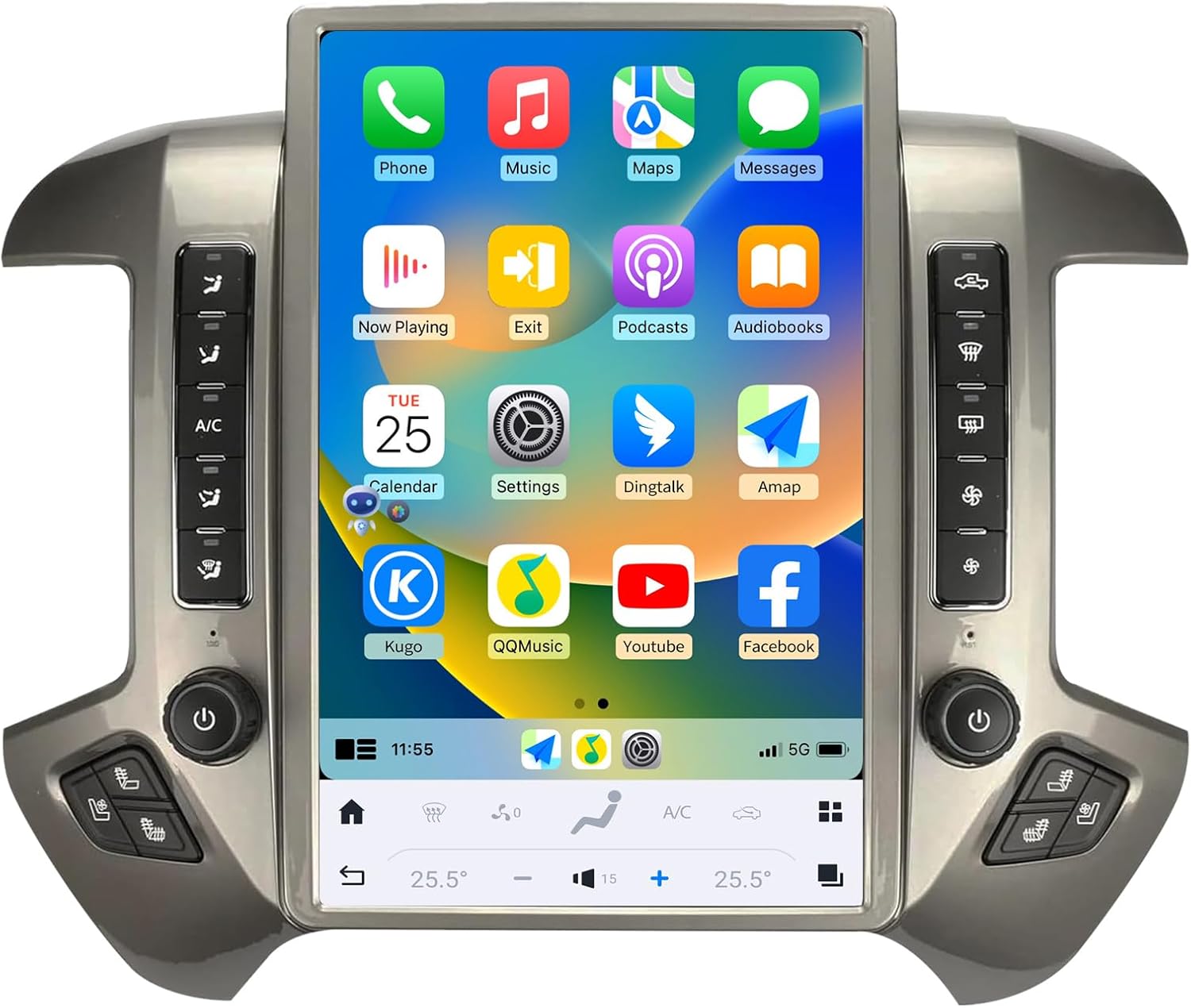 Car Radio for Chevrolet Silverado GMC Sierra 2014-2019 Stereo Replacement Head Unit 14.4 Inch 2K IPS Touch Screen Tesla Style Carplay Android Auto GPS Navigation Multimedia Play