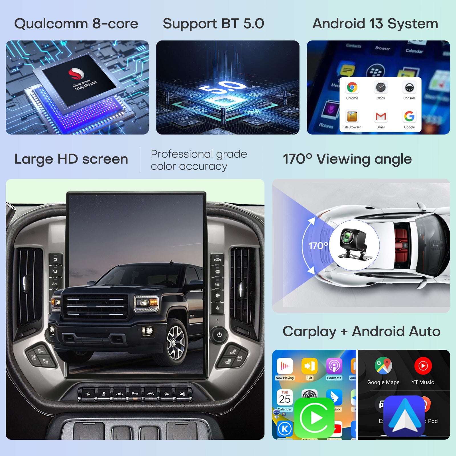 Car Radio for Chevrolet Silverado GMC Sierra 2014-2019 Stereo Replacement Head Unit 15.6 Inch 2K IPS Touch Screen Tesla Style Carplay Android Auto GPS Navigation Multimedia Play