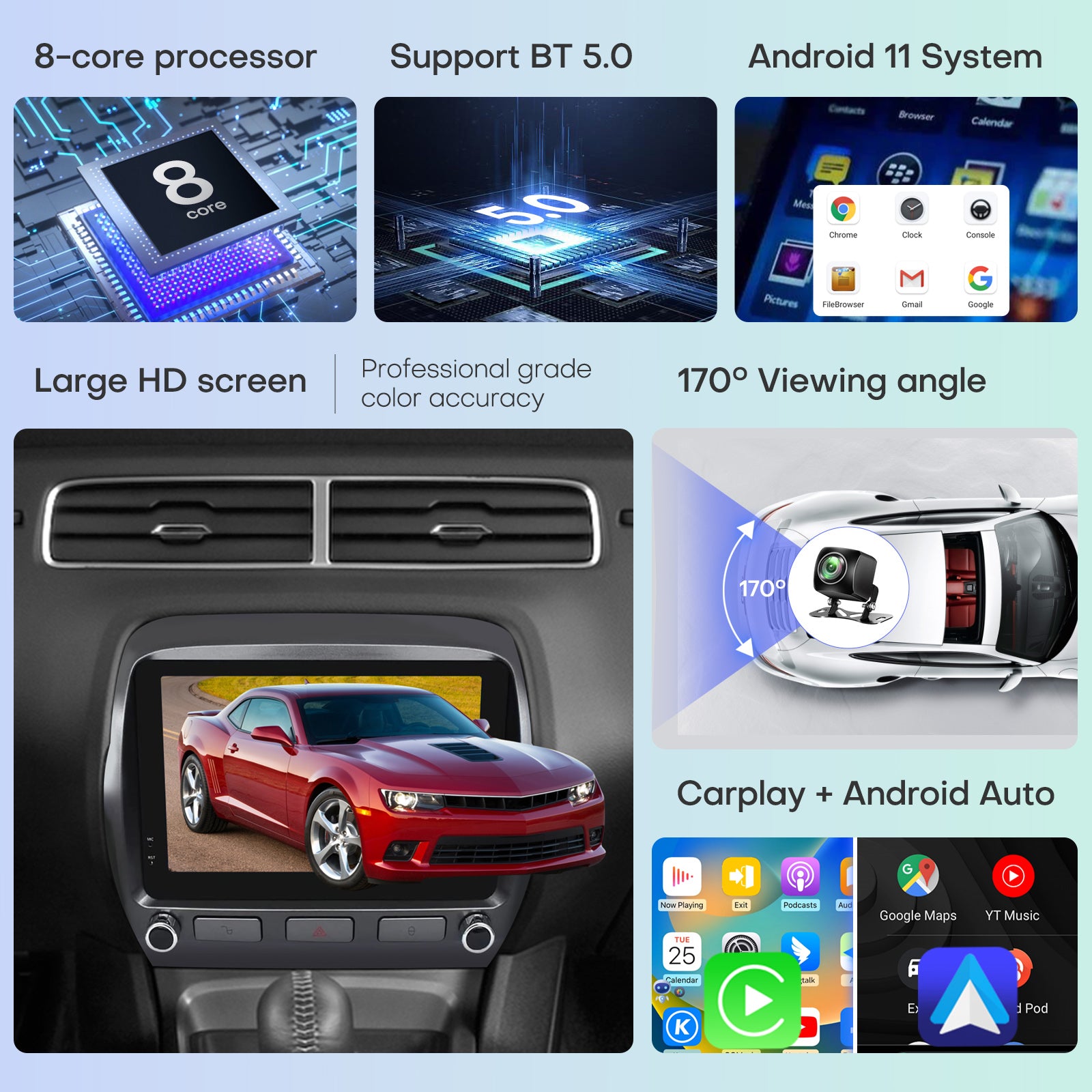 Car Radio for Chevrolet Camaro 2010 2011 2012 2013 2014 2015 Stereo Replacement Touch Screen Upgrade Carplay Android Auto DSP in Dash Head Unit Multimedia Player Car Audio GPS Navigation