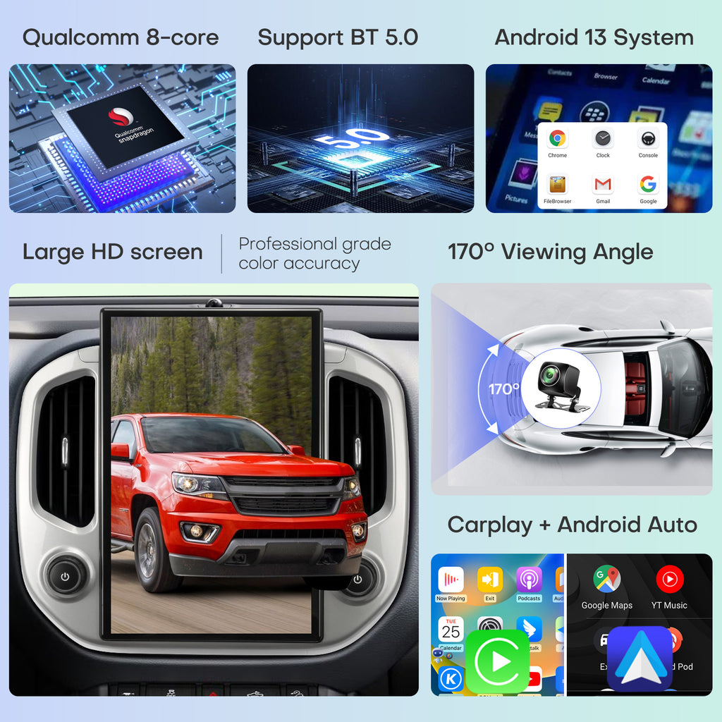 Qualcomm Car Radio Stereo for Chevrolet Colorado GMC Canyon 2015-2018 Replacement CarPlay Android Auto 14.4 Inch Vertical Screen Upgrade Tesla Style with DSP SWC Bluetooth Audio
