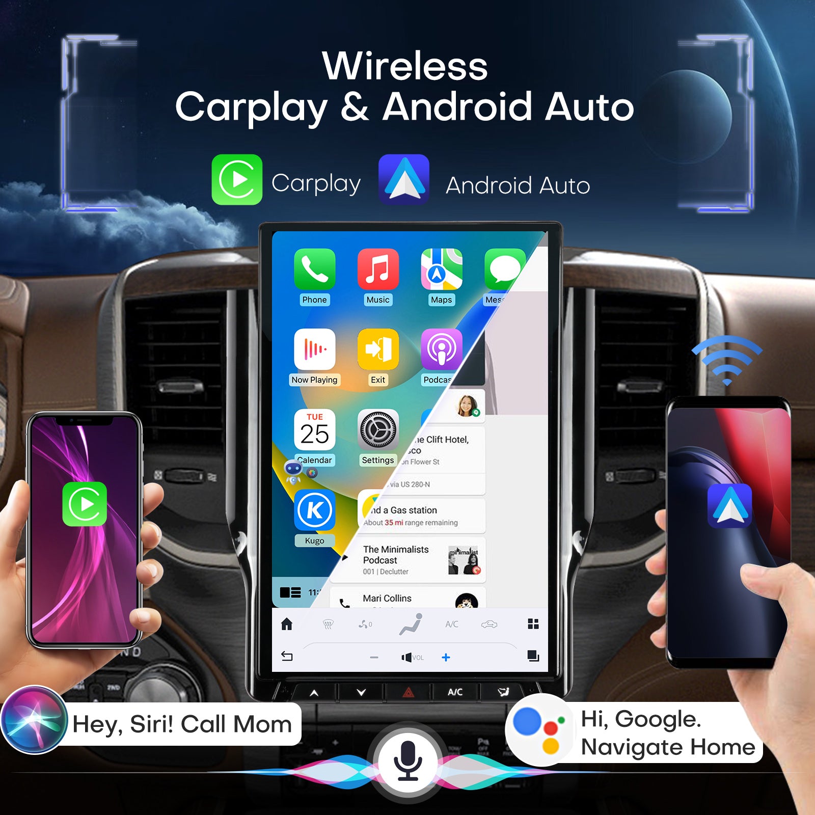 Car Radio for Dodge Ram 1500 2500 3500 2019 2020 2021 2022 2023 2024 Stereo Radio Replacement Upgrade 8Core 8+128G Wireless Carplay Android Auto 14.4 Inch IPS Touch Screen 4G WiFi SWC DSP