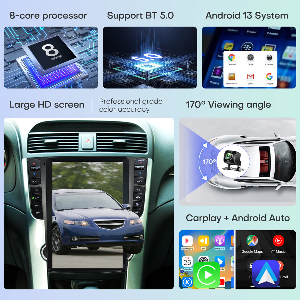 Car Radio for Acura TL 2004-2008 Relacement Stereo Carplay Upgrade Android Auto 12.1" Tesla Style Display Screen with DSP in Dash Headunit GPS Navigation Multimedia Player Voice Control