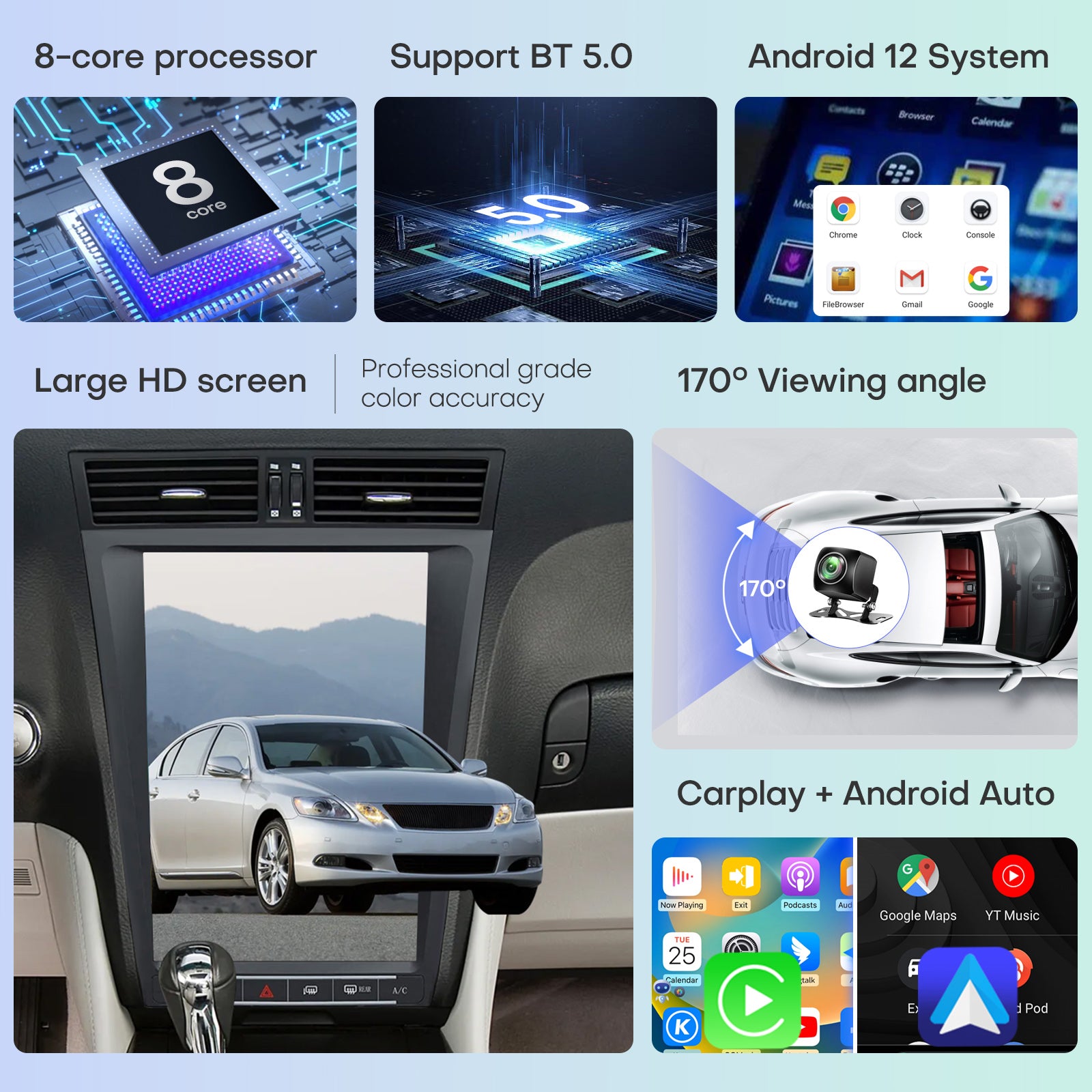 Car Radio Stereo for Lexus GS GS300 GS350 GS400 2004-2011 Replacement Carplay Android Auto 12.8 Inch Vertical Touch Screen Upgrade Tesla Style Audio with DSP in Dash Headunit Multimedia Player