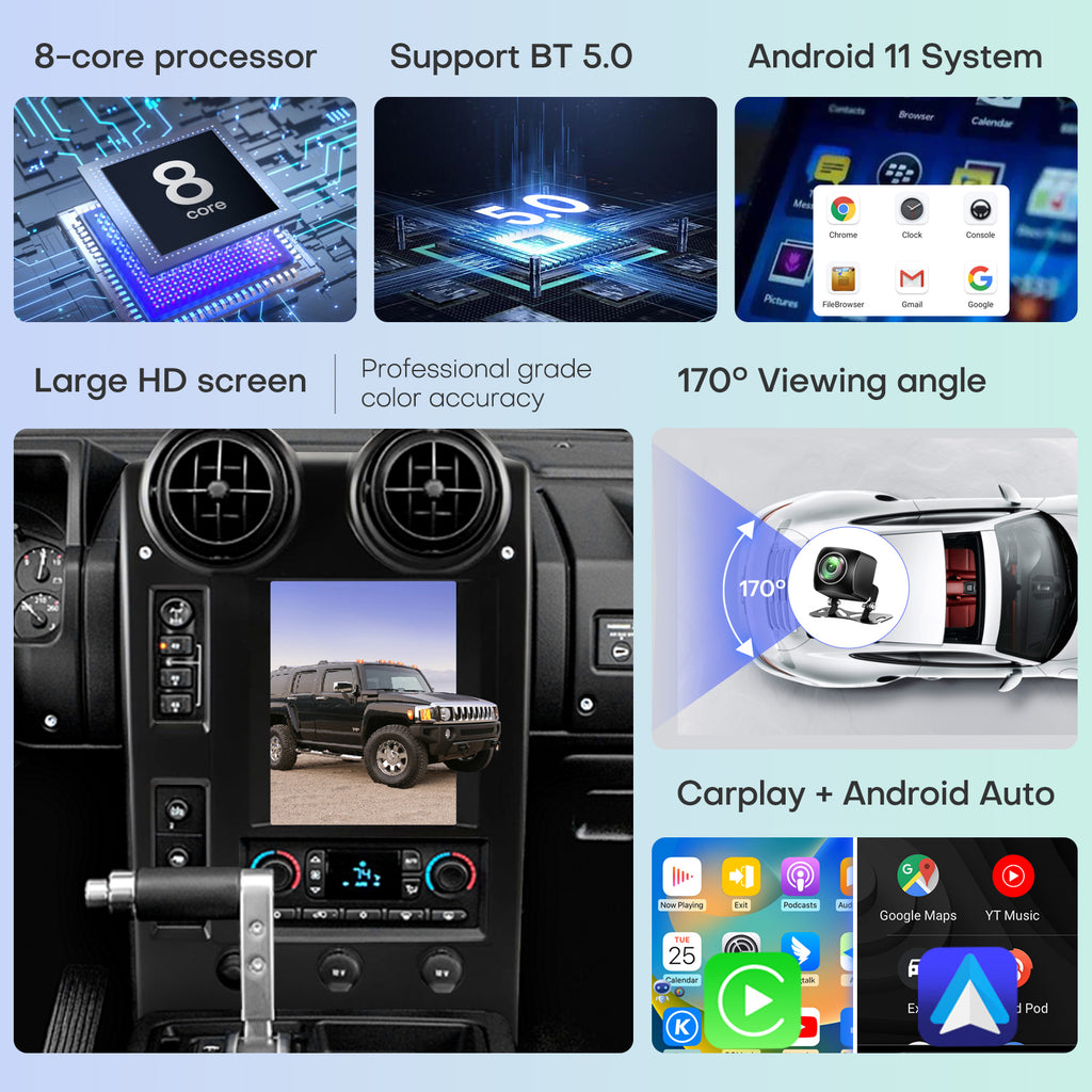 Car Radio for Hummer H2 2002-2007 Replacement Upgrade 8 Core Stereo Carplay Android Auto 9.7 Inch Touch Screen GPS Navigation Head Unit Bluetooth WiFi Backup Camera
