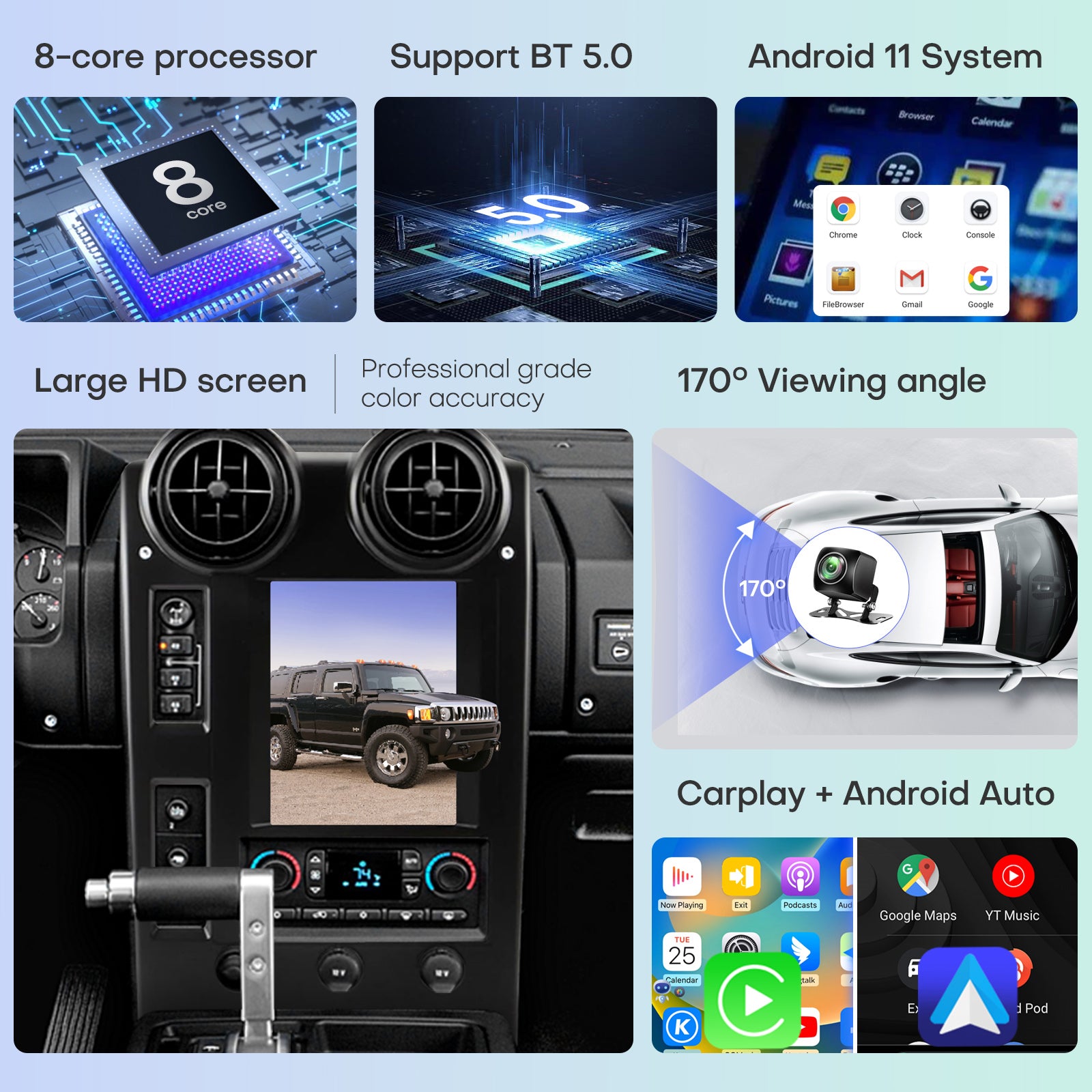 Car Radio for Hummer H2 2002-2007 Replacement Upgrade 8 Core Stereo Carplay Android Auto 9.7 Inch Touch Screen GPS Navigation Head Unit Bluetooth WiFi Backup Camera