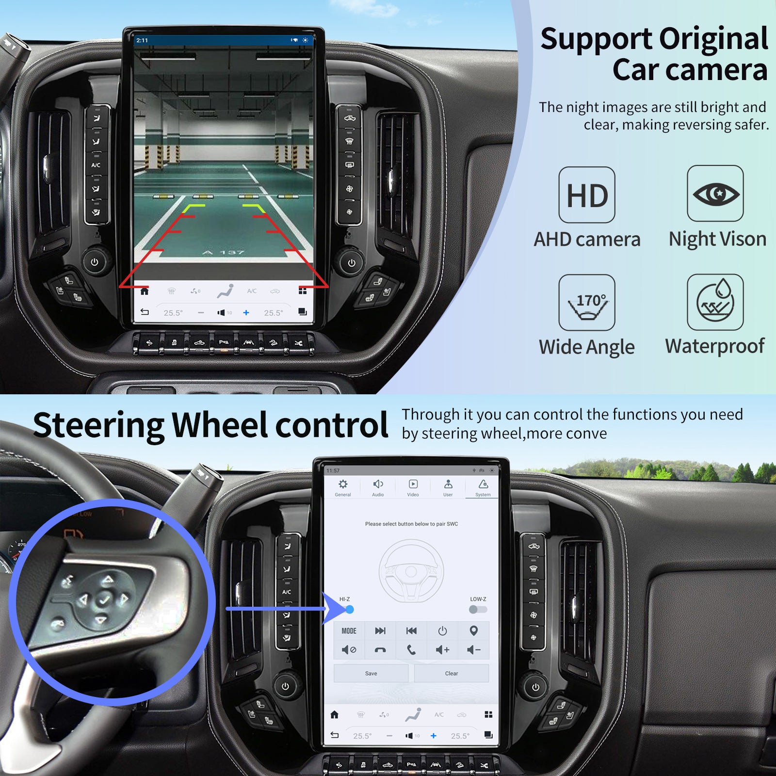 Car Radio for Chevrolet Silverado GMC Sierra 2014-2019 Stereo Replacement Head Unit 14.4 Inch 2K IPS Touch Screen Tesla Style Carplay Android Auto GPS Navigation Multimedia Play