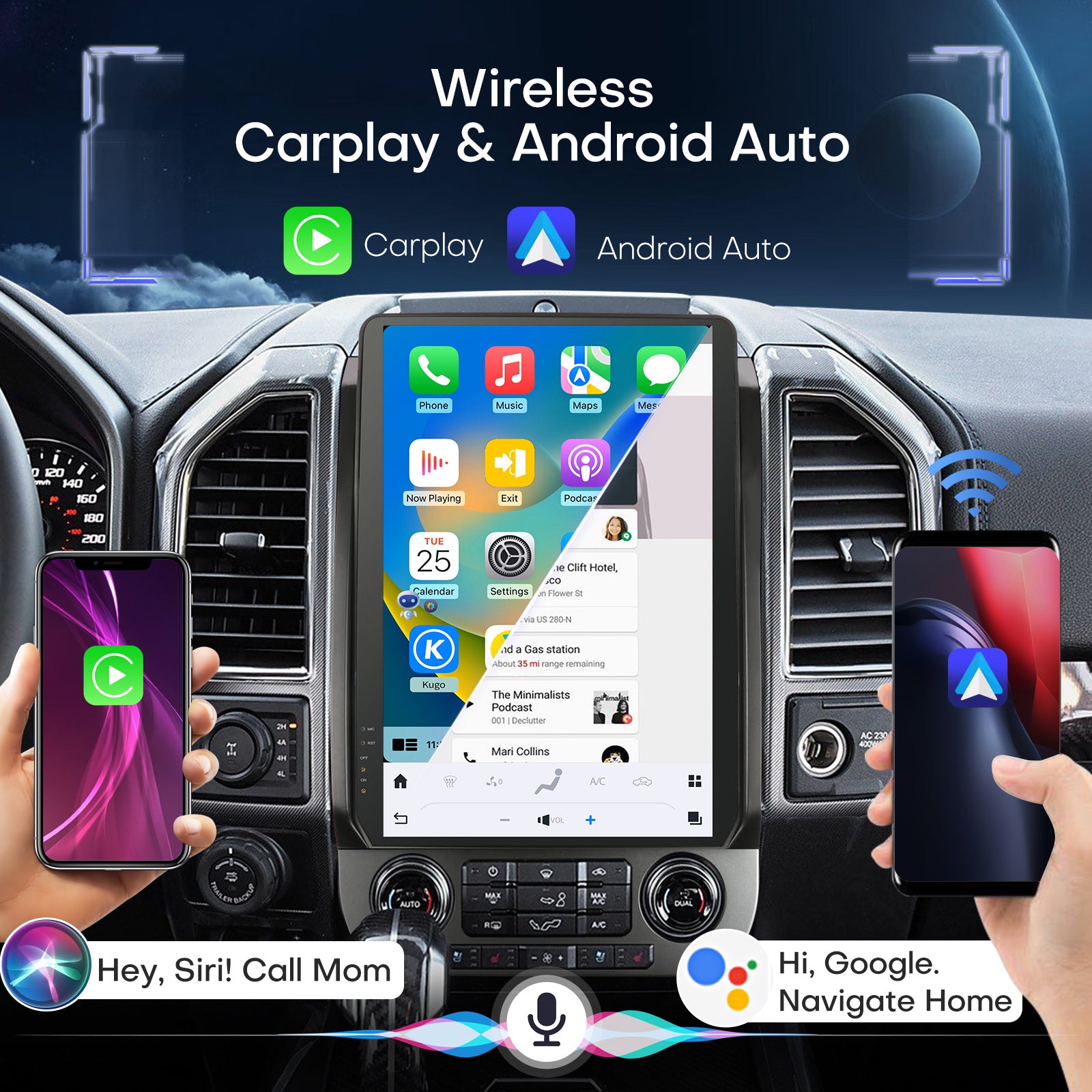 Car Radio for Ford F150 2015-2021 Radio Upgraded 8+128G Carplay Android Auto Android 13 14.4 Inches 2K Touch Screen Tesla Style Head Unit GPS Navigation 4G SWC