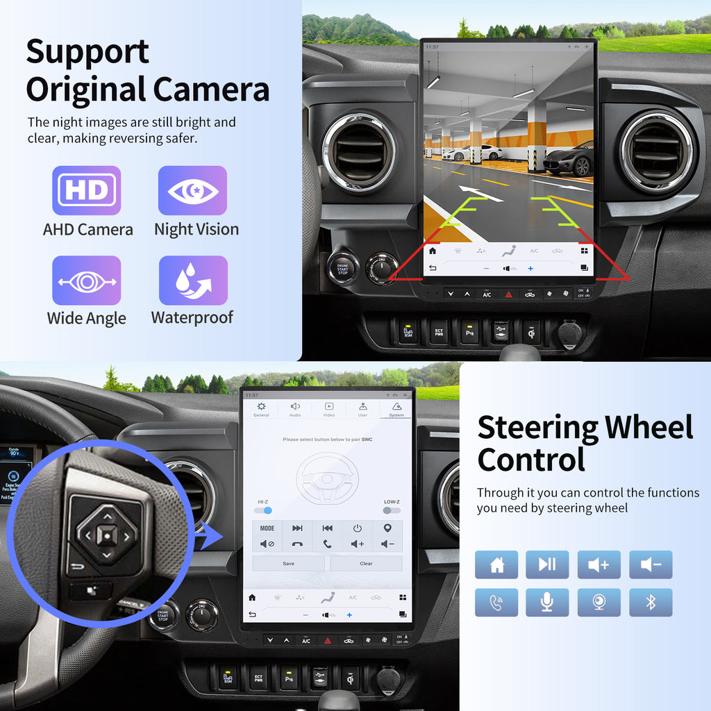 Qualcomm Car Radio for Toyota Tacoma 2016-2023 Stereo Replacement Head Unit 13.8 Inch 2K IPS Touch Screen Tesla Style Carplay Android Auto GPS Navigation