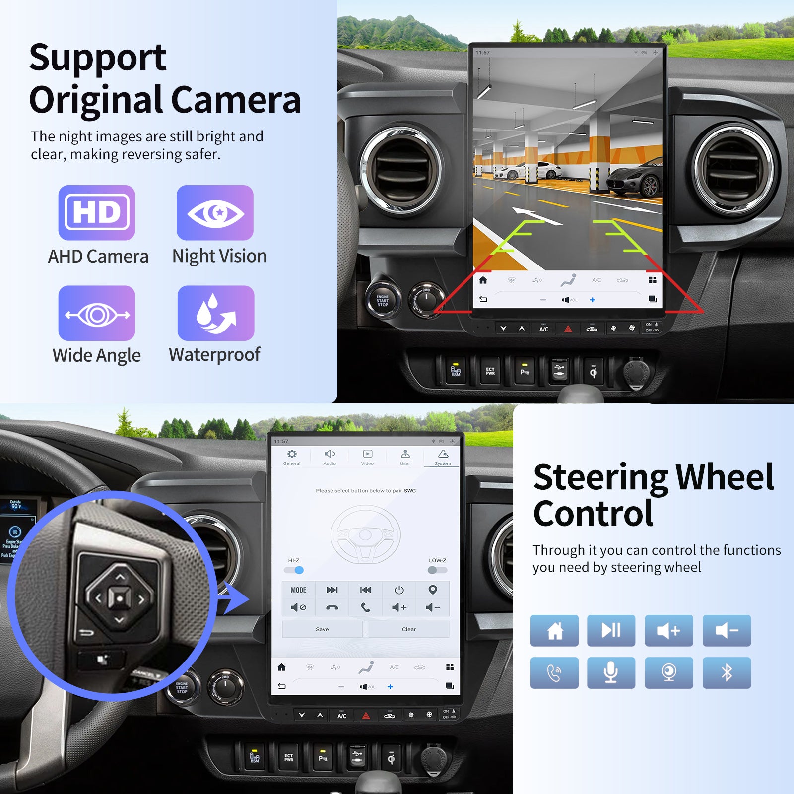 Qualcomm Car Radio for Toyota Tacoma 2016-2023 Stereo Replacement Head Unit 13.8 Inch 2K IPS Touch Screen Tesla Style Carplay Android Auto GPS Navigation