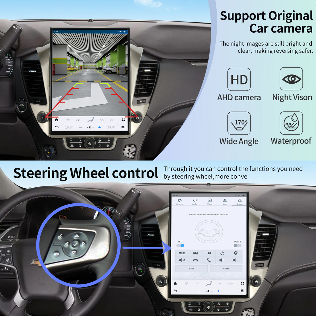 Qualcomm Car Radio for Chevrolet Suburban Tahoe GMC Yukon 2014-2020 Stereo Replacement Head Unit 15.6 Inch IPS 2K Touch Screen Tesla Style Carplay Android Auto Navigation