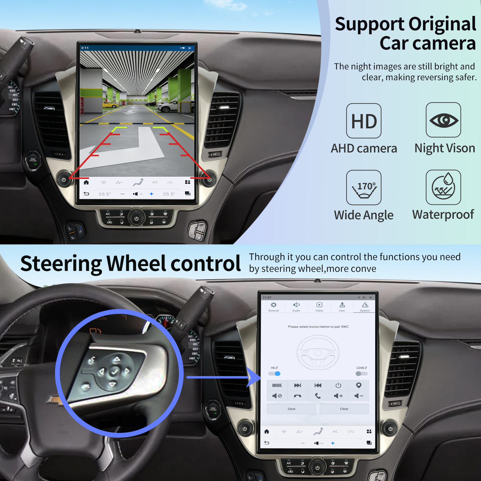 Qualcomm Car Radio for Chevrolet Suburban Tahoe GMC Yukon 2014-2020 Stereo Replacement Head Unit 15.6 Inch IPS 2K Touch Screen Tesla Style Carplay Android Auto Navigation