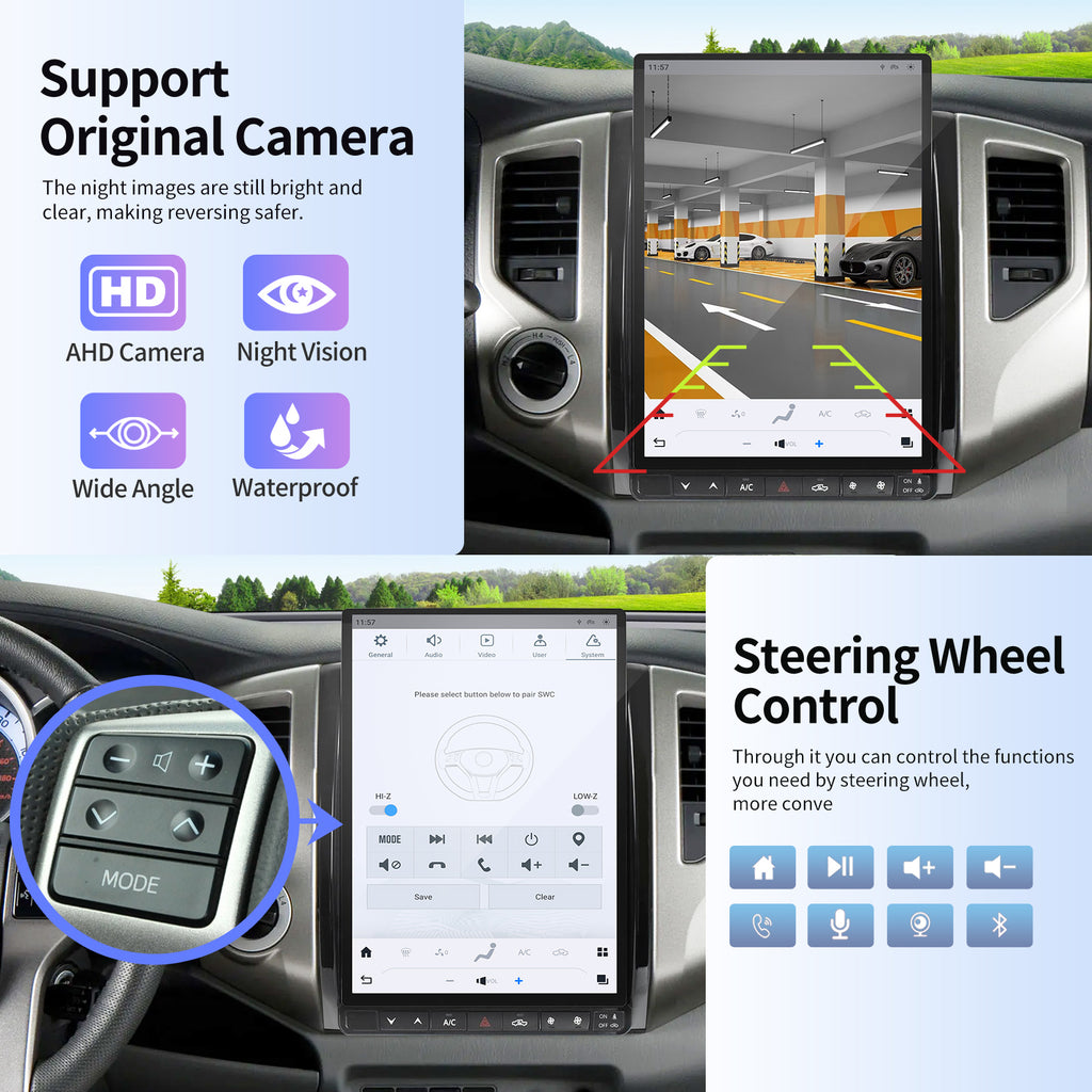 Qualcomm Car Radio for Toyota Tacoma 2005-2015 Stereo Replacement Head Unit 13.8 Inch 2K IPS Touch Screen Tesla Style Carplay Android Auto GPS Navigation