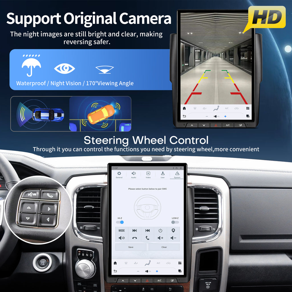 Car Radio for Dodge Ram 1500 2500 3500 2013-2018 Stereo Radio Replacement Upgrade 8Core 8+128G Wireless Carplay Android Auto 14.4 Inch IPS Touch Screen 4G WiFi SWC DSP