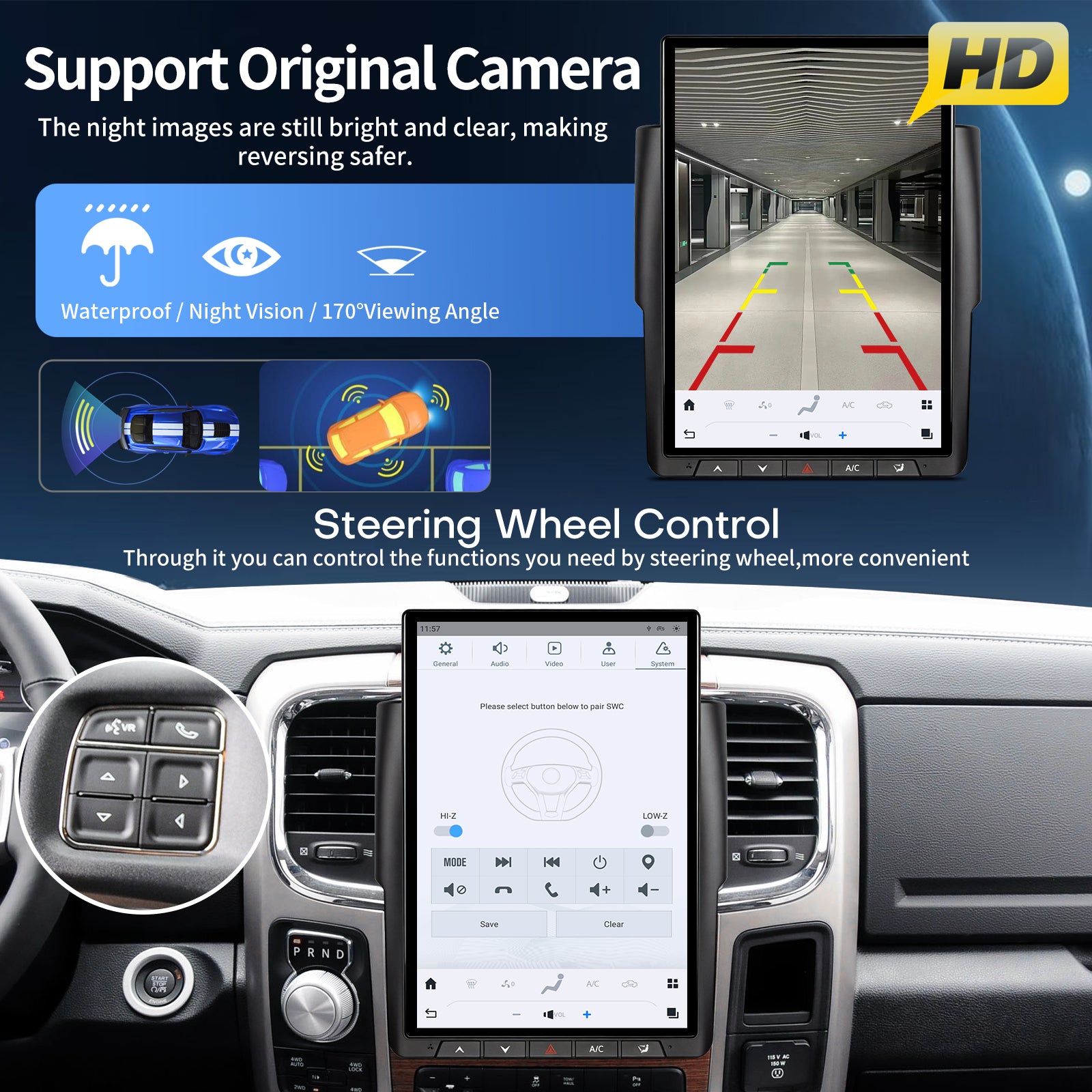 Car Radio for Dodge Ram 1500 2500 3500 2013-2018 Stereo Radio Replacement Upgrade 8Core 8+128G Wireless Carplay Android Auto 14.4 Inch IPS Touch Screen 4G WiFi SWC DSP