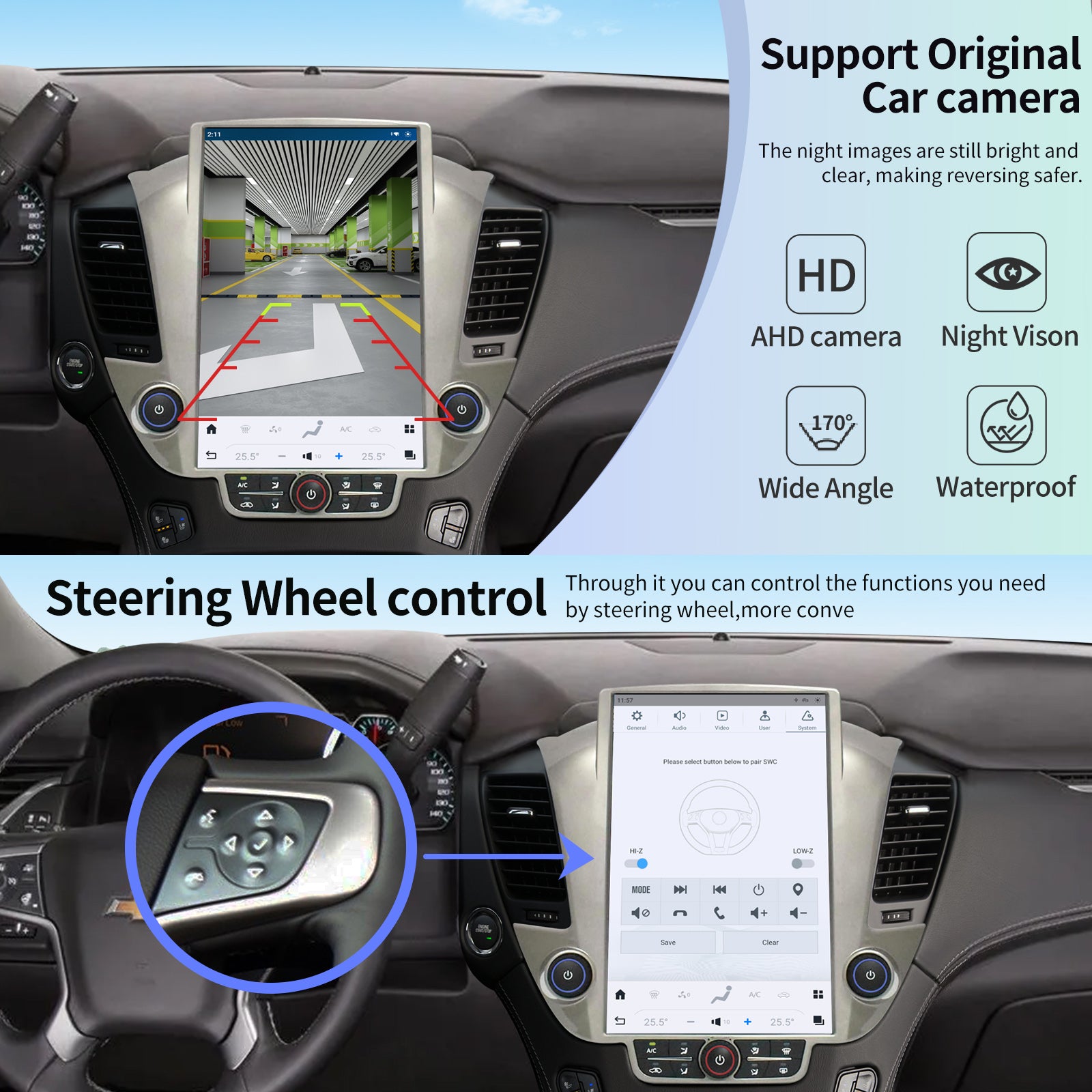 Qualcomm Car Radio for Chevrolet Suburban Tahoe GMC Yukon 2014-2020 Stereo Replacement Head Unit 14.4 Inch IPS 2K Touch Screen Tesla Style Carplay Android Auto Navigation