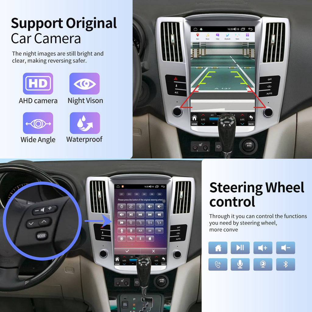 Car Radio Stereo for Lexus RX RX300 RX330 RX350 RX400H 2004-2008 Replacement Carplay Android Auto 12.1 Inch Upgrade Tesla Style Screen with DSP in Dash Headunit GPS Navigation Audio