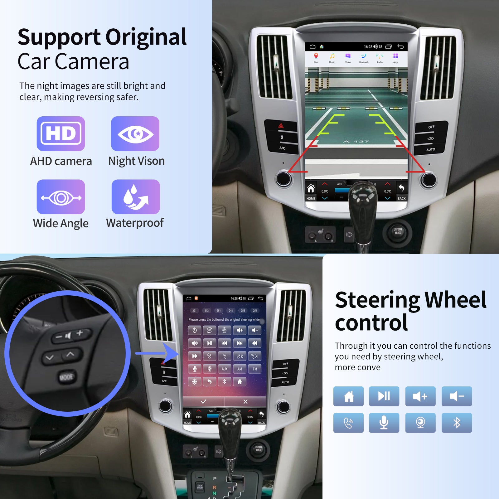 Car Radio Stereo for Lexus RX RX300 RX330 RX350 RX400H 2004-2008 Replacement Carplay Android Auto 12.1 Inch Upgrade Tesla Style Screen with DSP in Dash Headunit GPS Navigation Audio