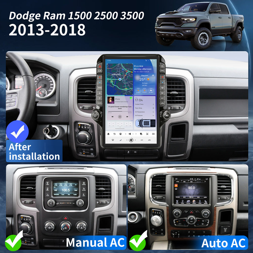Car Radio for Dodge Ram 1500 2500 3500 2013-2018 Radio Stereo Upgrade 8Core 8+128G Wireless Carplay Android Auto 14.4 Inch IPS Touch Screen 4G WiFi SWC DSP
